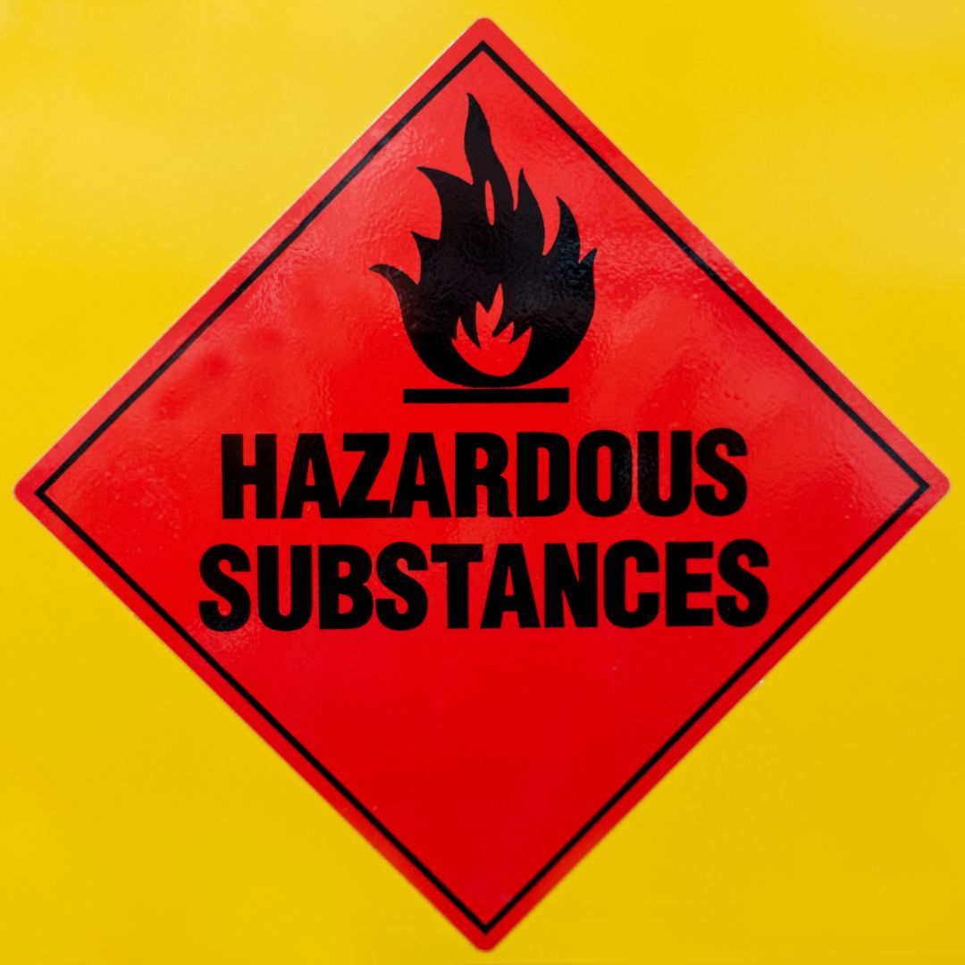Red "Hazardous Substances" sign. 