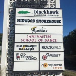 business sign for plaza