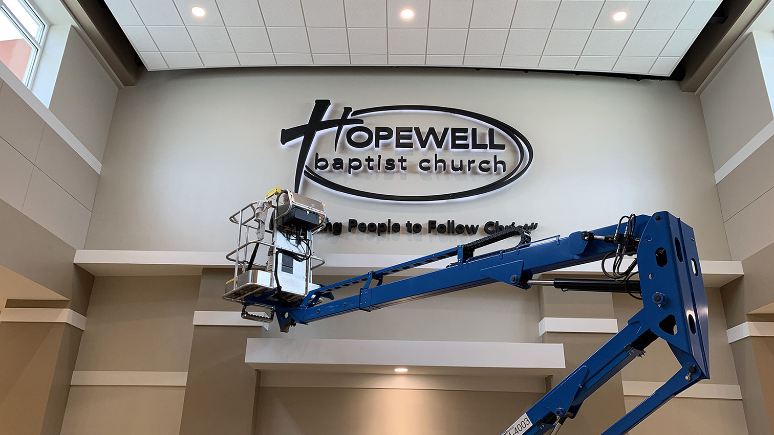 Installation of Interior Illuminated Sign at Hopewell Baptist Church