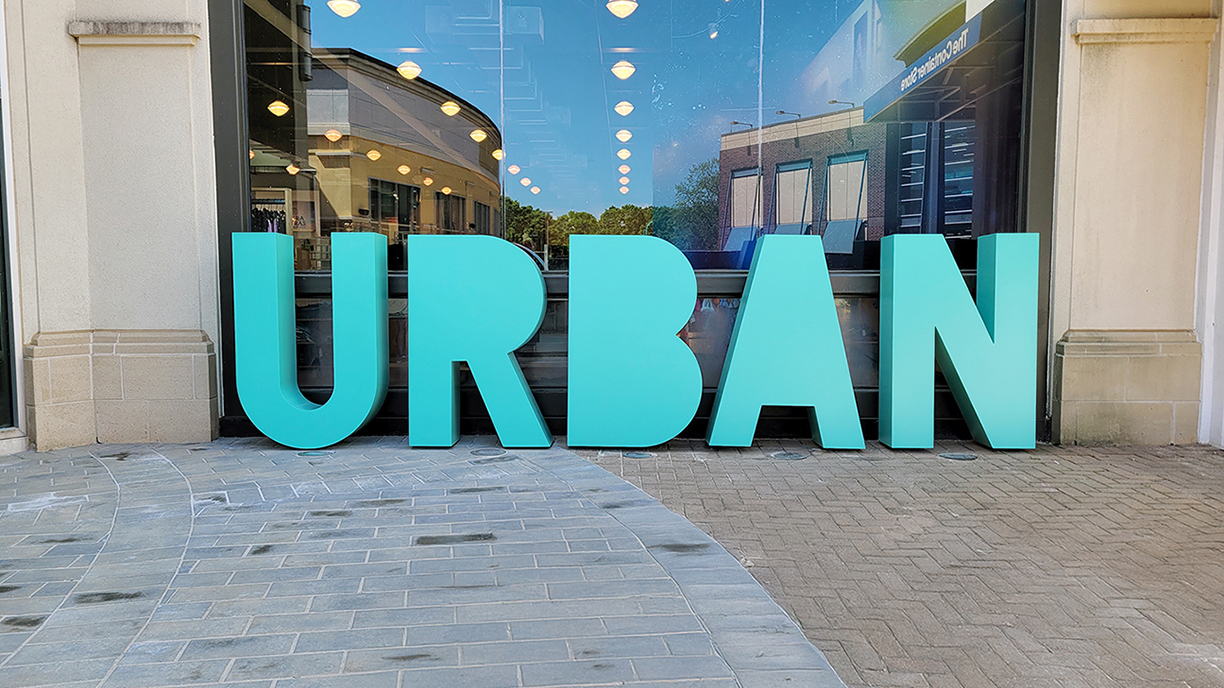 SpecialtySignage-UrbanOutfitters-Mobile Urban Outfitters Non-illuminated Fabricated Self Standing Exterior Letters